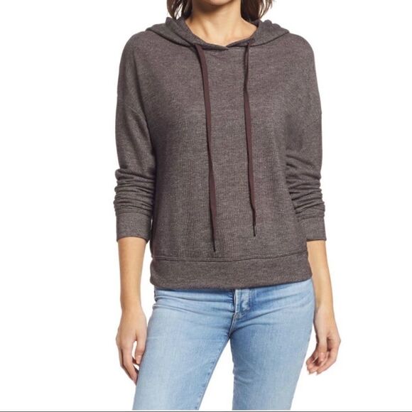 Everleigh Cozy Drawstring Hooded Sweatshirt In Chocolate Size Small - Picture 1 of 9